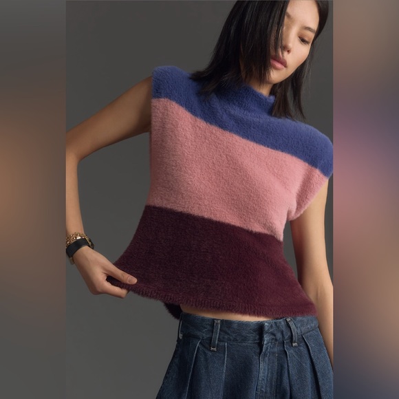 ✨ Anthropologie Colorblock Eyelash Sweater Vest Sz M